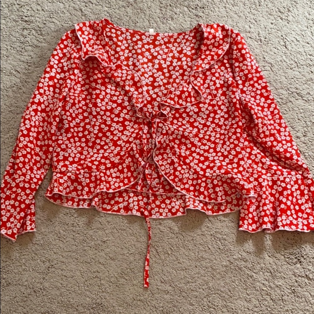 Red floral blouse